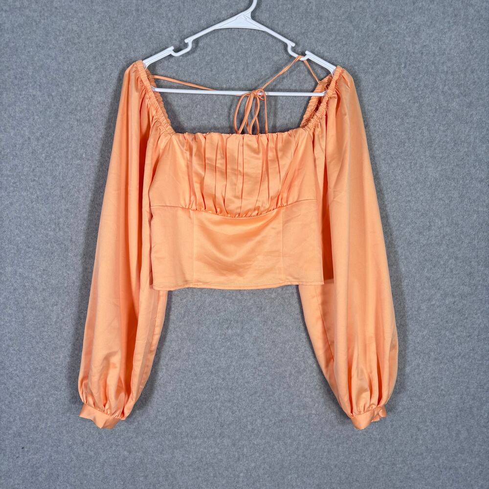 Dynamite Top Small Satin Peach Smocked Puff Ruched Milkmaid Coquette Feminine‎